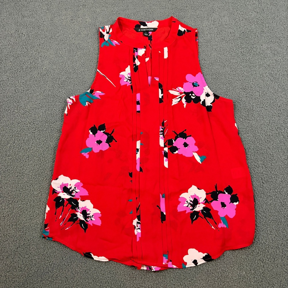 41 Hawthorn Top Womens Small Red Floral Sleeveless Pleated Blouse WGW10322